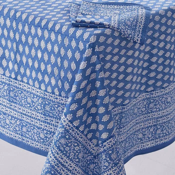 Block Printed Tablecloth Design 1 Blue and White