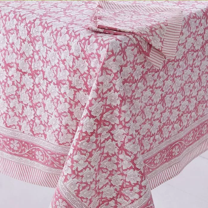 Block Printed Tablecloth Design 4 Pink Floral